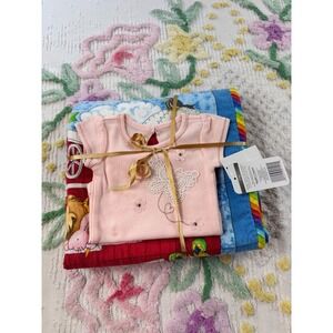 Baby Starters Barnyard vtg Quilt Blanket & Butterfly Bodysuit 3M Pink Blue New